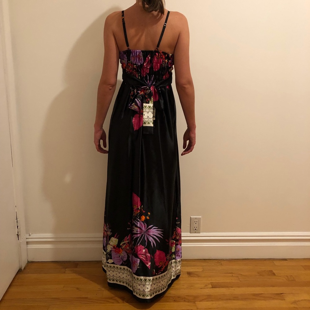 Boho Silky Black Floral Maxi Dress - Size M | Formal Prom Bridesmaid Long Gown - Picture 5 of 9